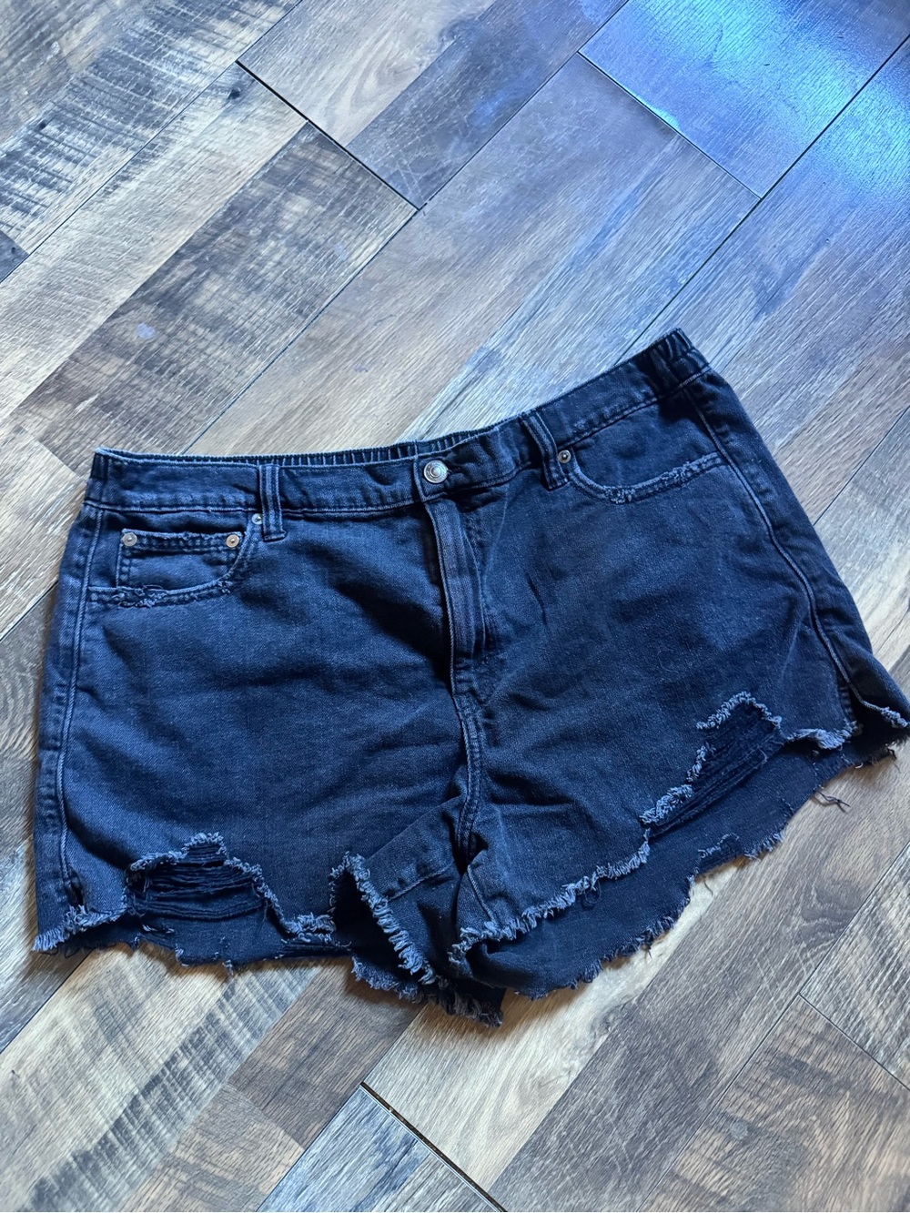 aerie Black Distressed Cutoff Denim Shorts